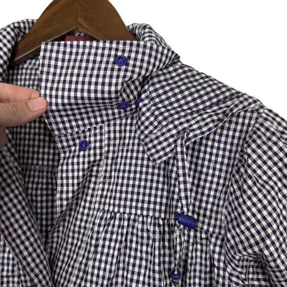 Riccini Purple White Gingham Hooded Snap Front Long Windbreaker Rain Jacket - Picture 8 of 9